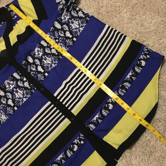 Calvin Klein Modern Colourblock Print Sheer Button Down Tunic Blouse - Picture 14 of 15